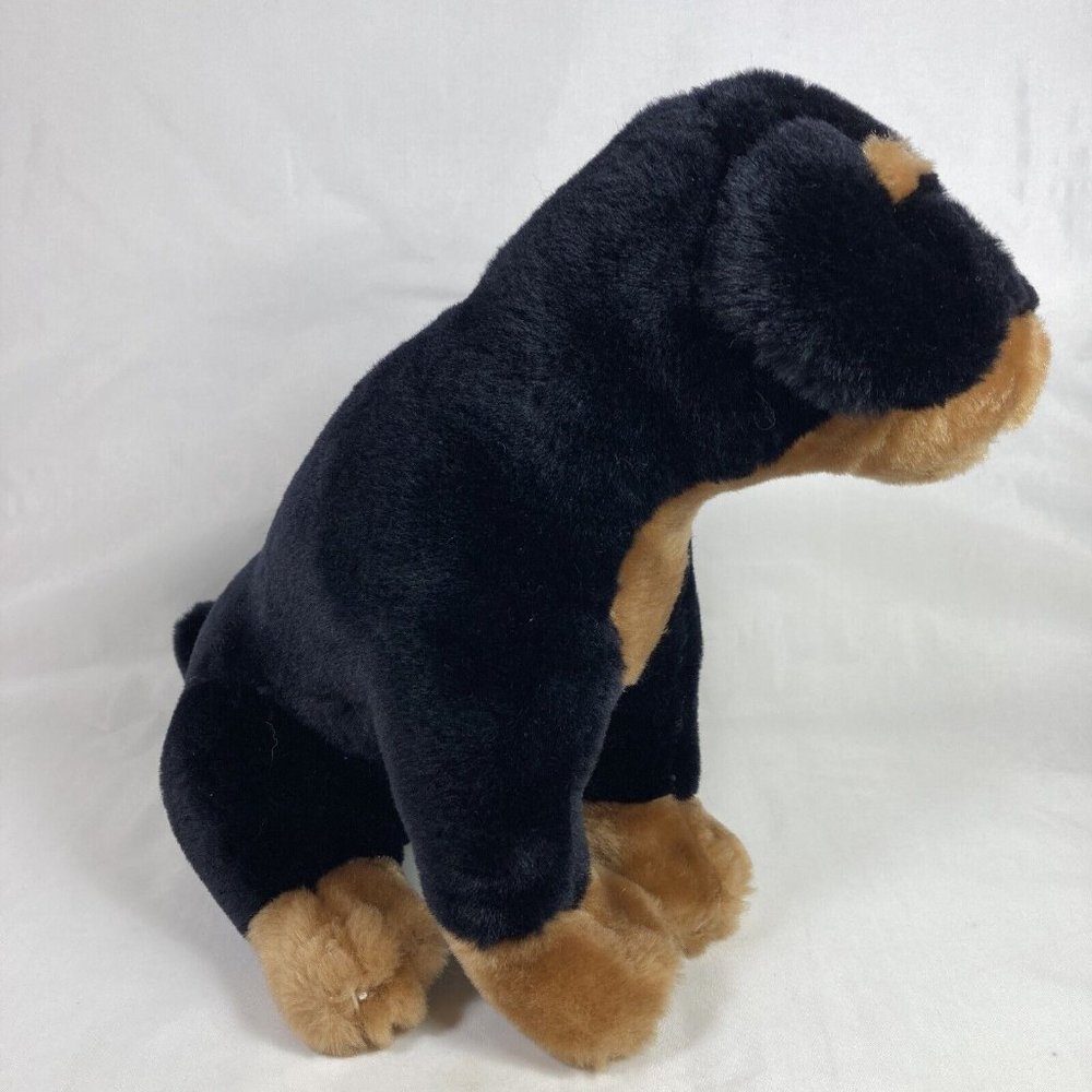 Fiesta 10" Sitting Rottweiler Plush Realistic Black Brown Dog Stuffed Animal Toy - Picture 3 of 10